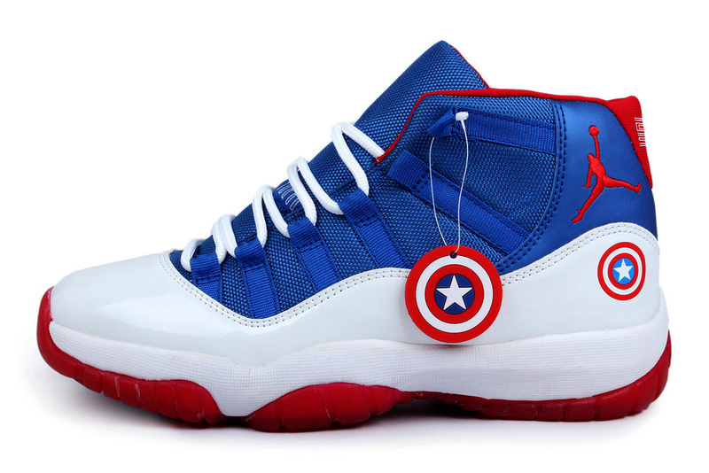 New Arrival Jordan 11 Captain America Edition Blue White Red Shoes - Click Image to Close